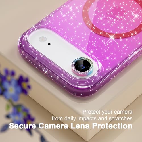 Choiche Magnetic for iPhone 17 Air Case Compatible with MagSafe, Women Cute Glitter Sparkly Phone Case with Diamond Camera Lens Protectors, Military-Grade Drop Protection 6.5" (Purple/Pink) by Choiche - Image 3