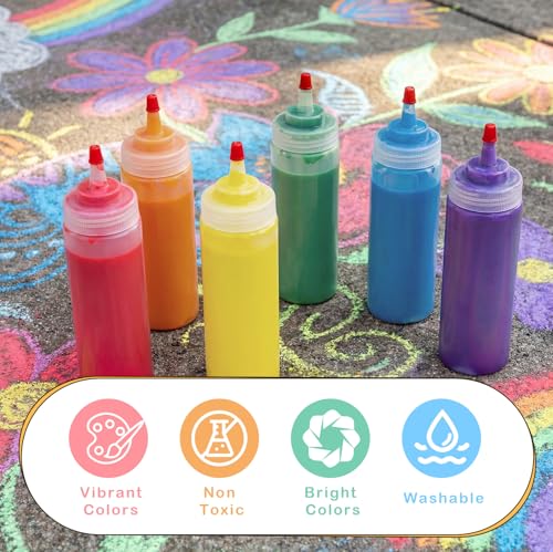 FunooFuno 24 Pack DIY Sidewalk Paint Sets for Kids Non Toxic Washable Powdered Chalks with Plastic Squeeze Bottle Mix in Water 6 Vibrant Colors for Creative Sidewalk and Chalkboard Fun by FunooFuno - Image 5
