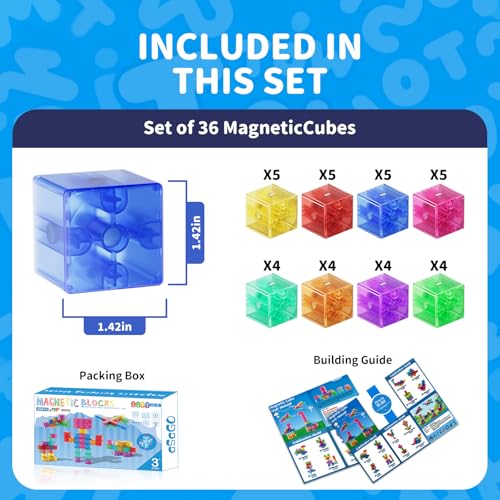 Image of 40 PCS Magnetic Blocks for Toddlers Age 1-3, 1.34 inch Transparent Large Magnetic Cubes for Kids , Magnet Blocks Montessori Sensory Toys for Boys Girls Birthday Gift, Big Building Cube Preschool STEM Toy