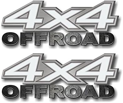 2-4x4 OFFROAD BRUSHED Print Effect WHITE Vinyl 13" Decals for Truck Box Stickers (White)