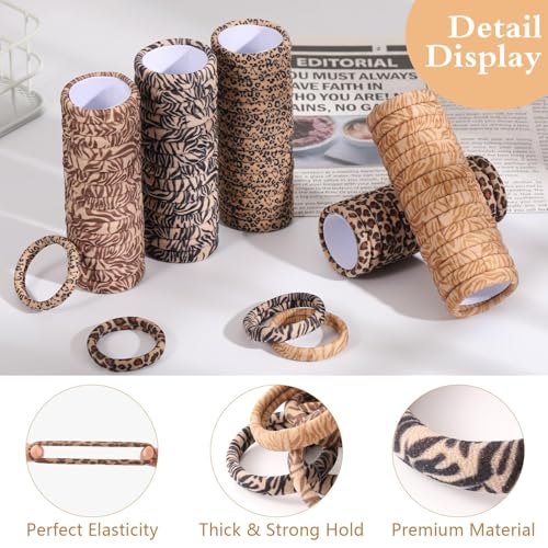 Image of Bessrung 100PCS Leopard Hair Ties, Seamless Hair Bands No Damage for Women | Animal Print Hair Ties, Snag-Free Hair Bands for Thick Thin Hair, Strong All-Day Hold, Hair Accessories for Everyday Use