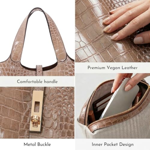 Image of Tote Bag for Women Vegan Leather Bucket Purse for Women Top Handle Handbag Shoulder Bag with Detachable Small Purse