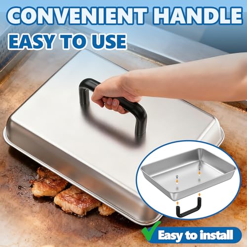Image of SafBbcue 2 Sets Flat top grill accessories 14 inch Rectangle Cheese Melting Basting Cover for Blackstone,Pitboss,Camp Chef Steamer Dome Pizza Oven /Wok Cover,Metal Plate Cover for Grill Cooking Accessories