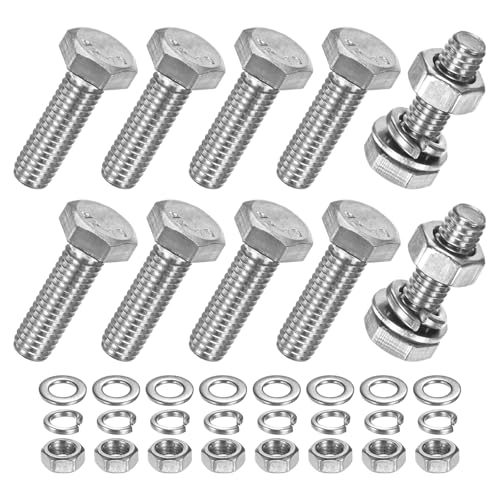 M METERXITY 10-Pack Hex Head Screw Bolt with Nuts Flat &amp; Lock Washers M6x20mm Stainless Steel Bolts and Nuts Kit Fully Threaded Metric Bolt Assortment for Equipment/Machinery