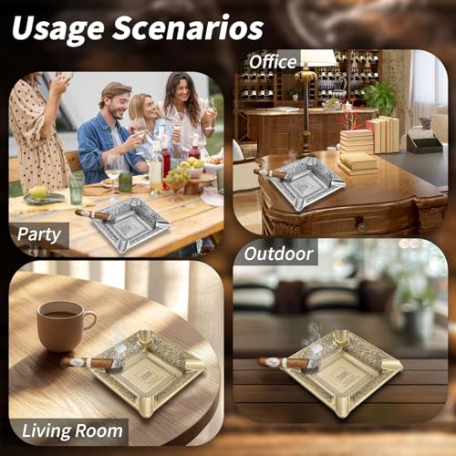 Hancigar Cigar Ashtray 4 Slots Metal Large Cigarettes Ashtray for Home and Office Gifts for Men(Yellow) - Image 5