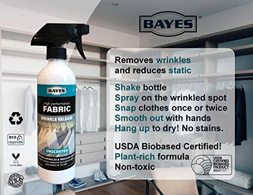 Bayes High-Performance Fabric Wrinkle Release, Static Cling Remover - Removes Wrinkles & Reduces Static - Unscented, 16 oz