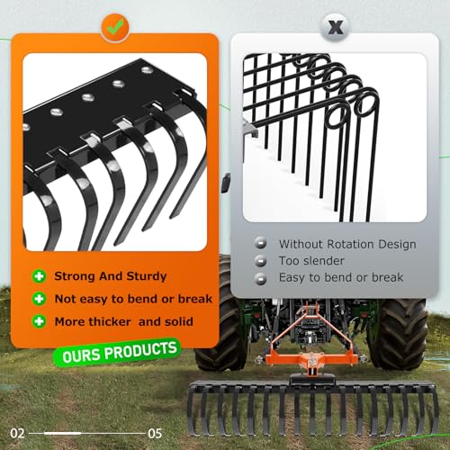 Image of KUAFU 50 inch 3 Point Landscape Rock Rake for Category-0 Cat-0 Tractor with