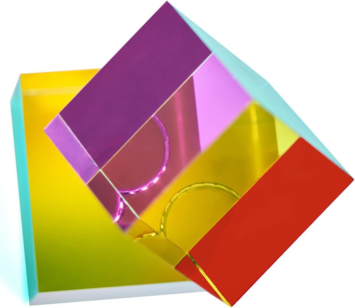 CMY Colorful Cube, 3.15 inch (80mm) Acrylic Mixing Color Cube Prism for Physics Education Learning and Office Desktop Decor, Scientific Toys and Gifts for Kids