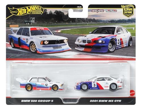 Hot Wheels Premium Kultowe auta BMW 2-pak samochodów w skali 1:64, wyjątkowe połączenia, opony Real Riders™, metalowa konstrukcja, zestaw auta dla kolekcjonerów, JBK99