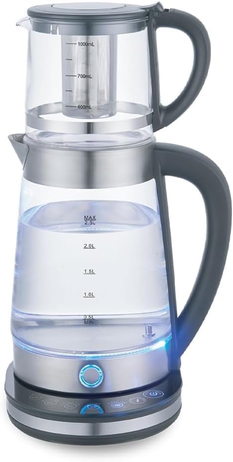 Electric Tea Maker,LED Glass Kettle with Temperature,2.5Litre,Temperatures 70C,80C,90C,100C,Degrees,PA-Free Electric Glass Hot Water Kettle with Stainless-Steel