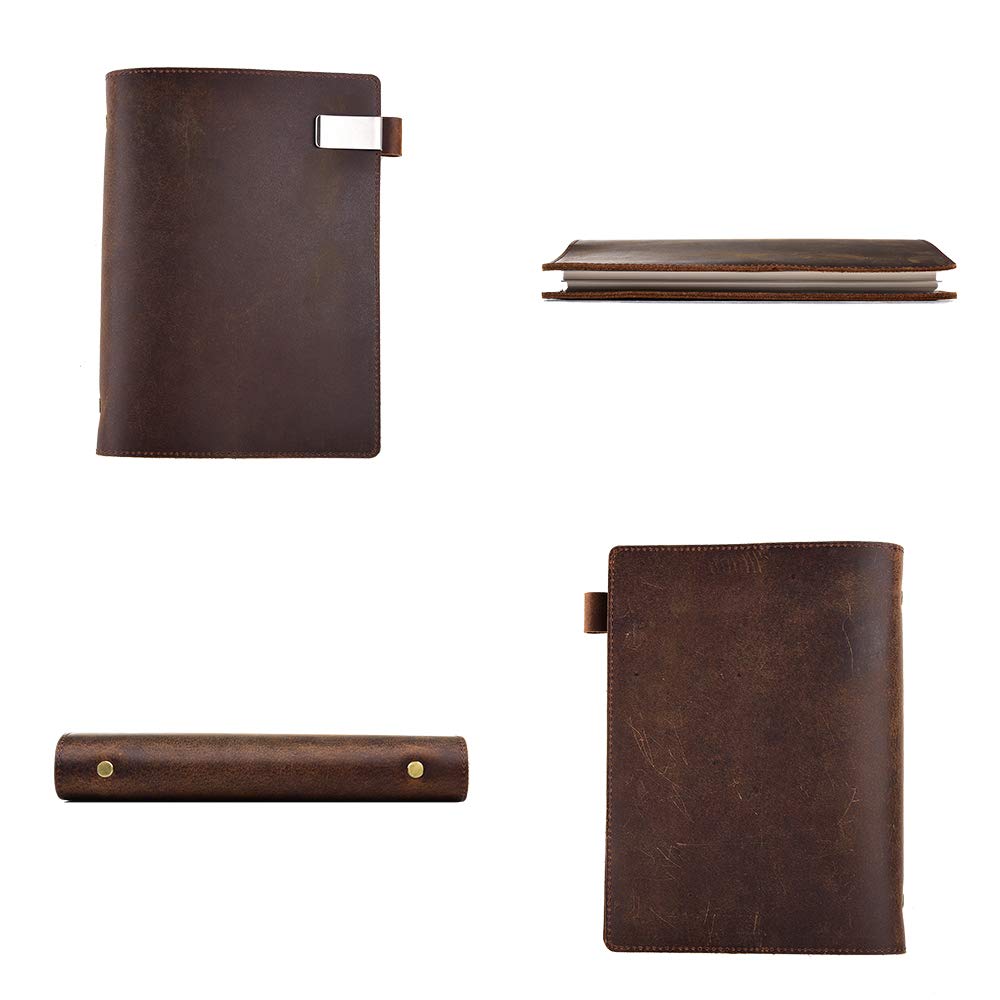Anzhi Classeur à anneaux en cuir fait à la main, format A5, avec couverture en cuir, 23 x 17 cm, rechargeable, avec classeur à 6 anneaux