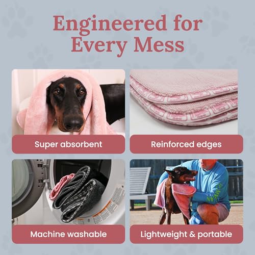 Image of Dog Drying Towel for Dogs - Extra Large 24 inch x 35 inch Microfiber Dog Bath Towel, 1200 GSM Twisted Loop, Ultra Absorbent, Edgeless, Quick Dry for Bath, Beach & Travel, Pink
