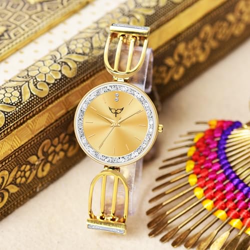 Image of WHITE BIRD Premium Girl Wrist Watch Rose Gold Plated Analog Watch Diamond Studded Dial Stylish Bracelet Strap Stainless Steel Band Perfect for Women