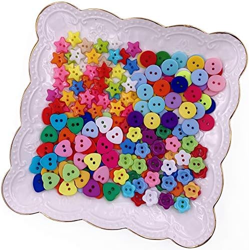 Propupy 200 Pcs Craft Buttons Sewing Buttons Colorful Buttons Mix Buttons Round Heart Star Flower Buttons for DIY Crafts Painting Decoration