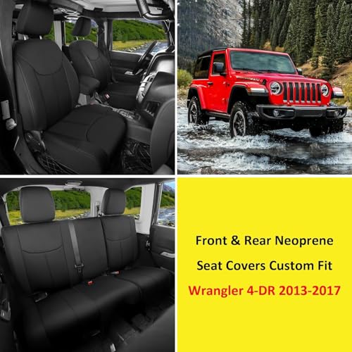 Image of GIANT PANDA Neoprene Seat Covers for Jeep Wrangler JK 4-Door (2013-2017), Neoprene UV&Waterproof, Foam Padded, Front & Rear Seat Covers(Black)