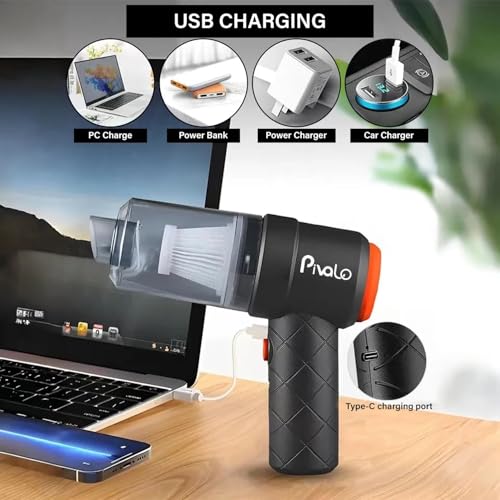 Image of Pivalo 2-in-1 Cordless Car Vacuum Cleaner with Powerful Suction, Filter, 3 Nozzles & USB Charging | Portable Wireless Mini Car Air Blower for Home, Office & Travel Cleaning (Pack of 1, Black)