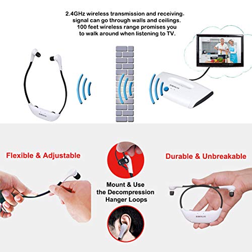 SIMOLIO Digital Wireless Headphones for TV with Optical In, TV Hearing Assistance Devices, Wireless Earbuds for Hearing Impaired TV Listening, Wireless Headset for Smart TV, TV Sound Amplifier SM-823D