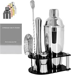Cocktail Shaker Bartender Kit: 5 Piece Stainless Steel Bar Set, Cocktail Shaker Set with Stand, Drink Mixing Kit Includes Shaker,Strainer,Jigger, Bar Mixer Spoon, Muddler (750ml(25oz))