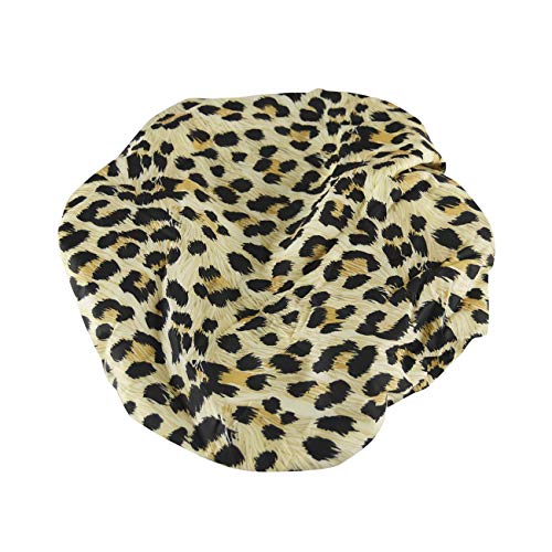 Reusable Nylon Shower Cap & Bath Cap, Reversible Oversized Waterproof Shower Caps Large Designed For All Hair Lengths W Terry Lining & Elastic Band Stretch Hem Hair Hat - Socialite Safari Spots #TOP3