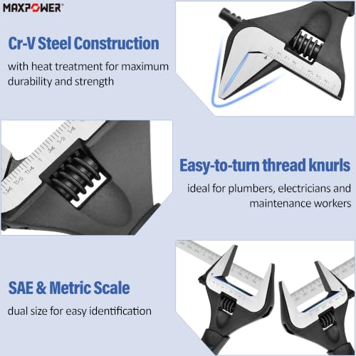 Image of MAXPOWER 6 10-inch Wide Jaw Stubby Adjustable Wrench Set