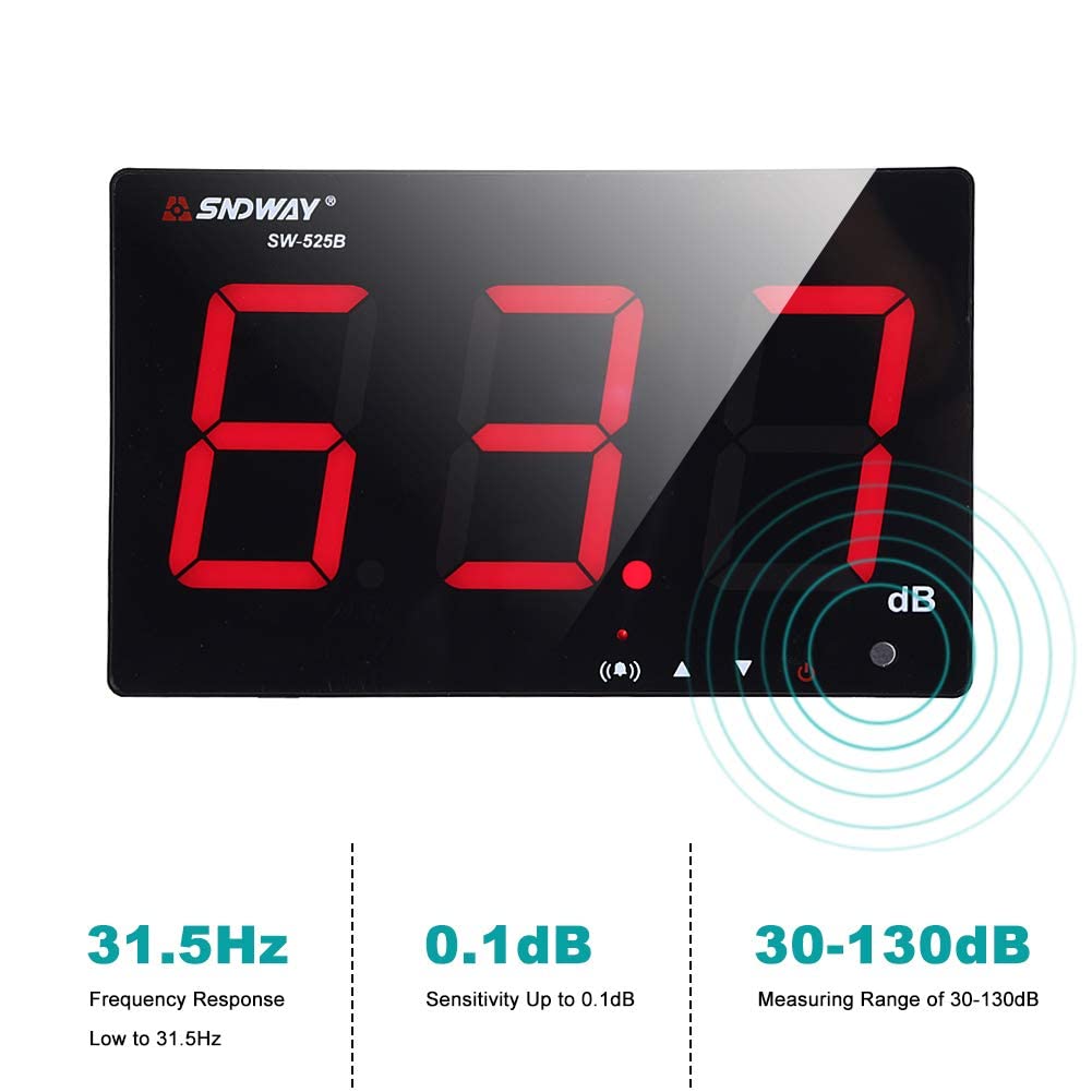 Medidor de Sonido Medidor de Ruido Decibelímetros Portátil Conservar Datos Automáticamente y Alarma, Digital Sound Level Meter con Pantalla LCD Rango de Medición 30db-130db