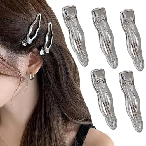 Silver Metal Wavy Hair Clips Hair Barrettes for Women Alligator Hair Clips for Girls Hairclips Small Hair Clip Bangs Hairclip Duck Bill Clips for Hair Silver Hair Pins Hair Accessories Headdress, 5pcs
