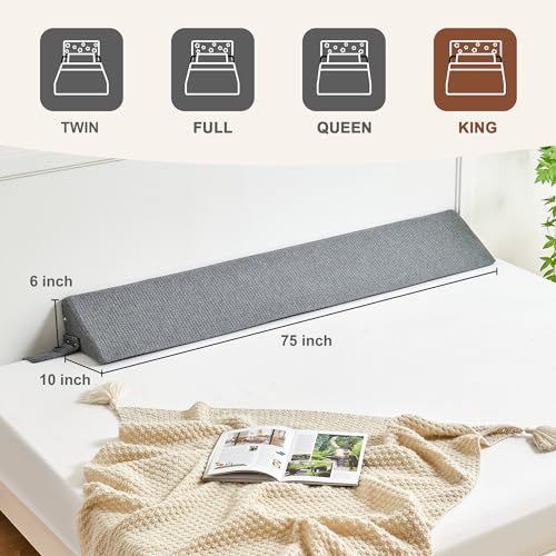 Image of IFNOW King Size(76 inchx6 inchx10 inch) Bed Wedge Pillow for Headboard, Mattress Gap Filler(0-8 inch), Bed Wedge for Gap Between Your Headboard and Mattress Dark Grey