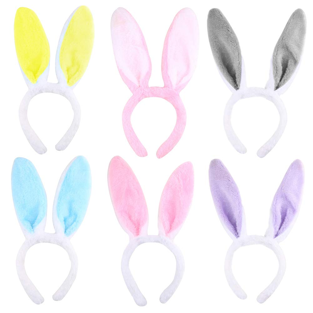 VGOODALL Plush Bunny Ears Headbands, 6 Pcs Colorful Cute Rabbit Hairbands Easter Day Party Costume Decoration