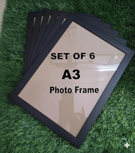 Image of Stuthi Arts Set of 6 A3 Size Photo Frames (11.69 x 16.54 inches) with Stylish Pattern, Wall Hanging Frames for Certificate, Photos and Art (6, Black A3)