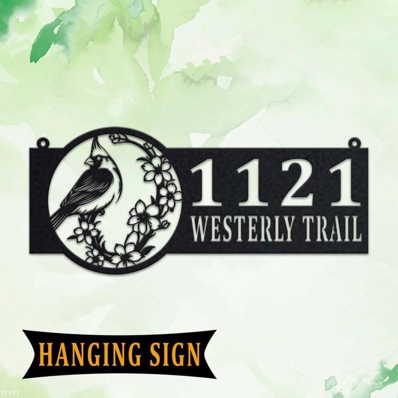 Personalized Black Crow Raven Bird Metal Address Sign - Custom House Number Hanging Plaque for Spooky Decor (Black Crow Raven Bird Address 1)