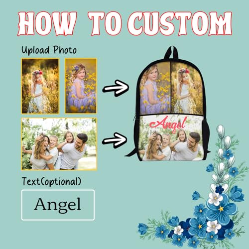 Custom Backpack with Photos, Personalized Kid's Name School Bookbags, Customize Casual Large Capacity for Boy Girl Travel Work, 17 Inch2