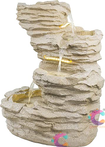 Craftisan Three Bowl Water Fountain for Home Decor/Office/Indoor/Garden/Puja Room/Vastu (Color: Yellow Stone)