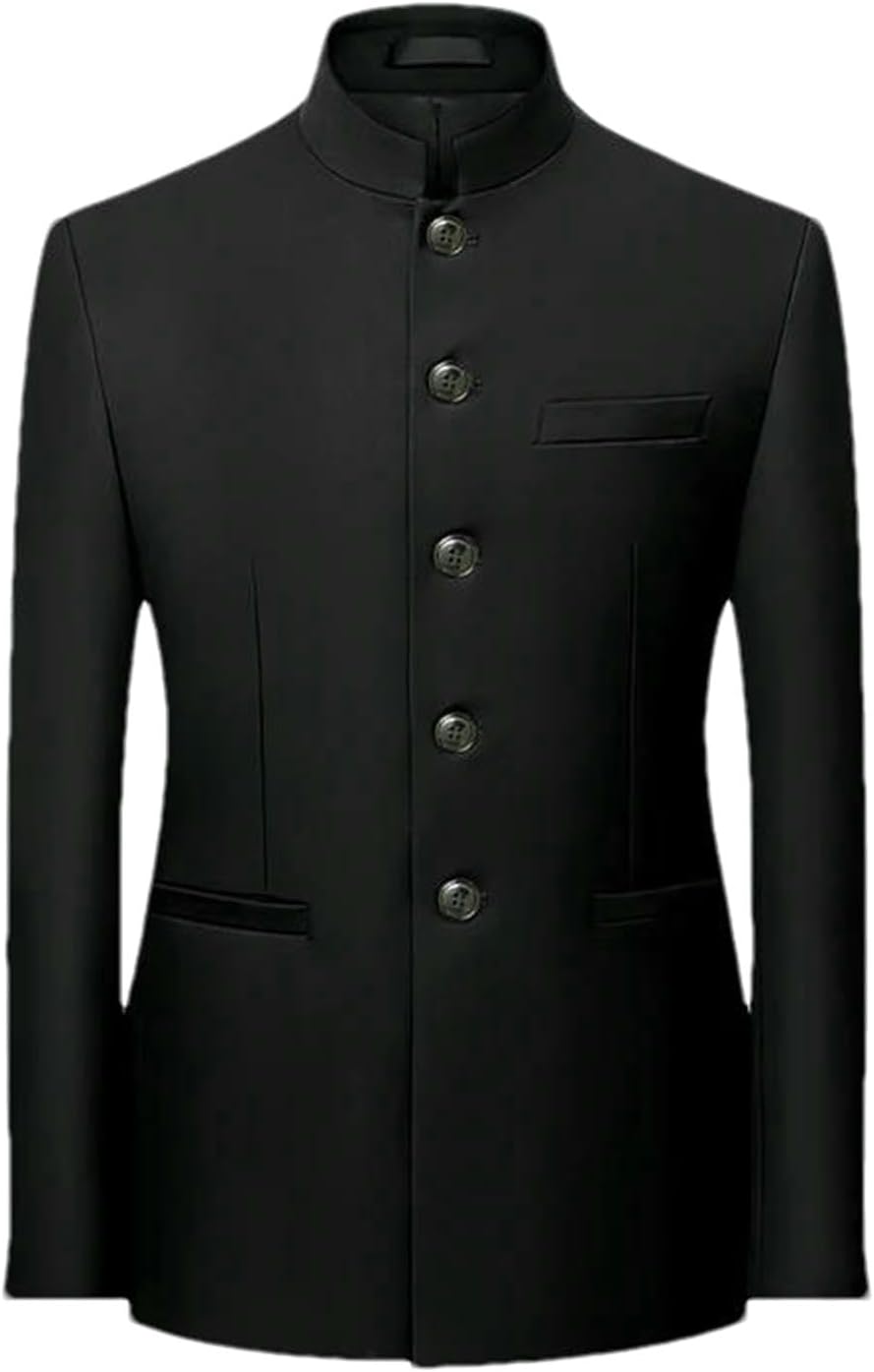 Men’s Classic Zhongshan Suit Jacket Mandarin Collar Blazer 5-Button Closure Stand Collar Coat Chinese tunic suit