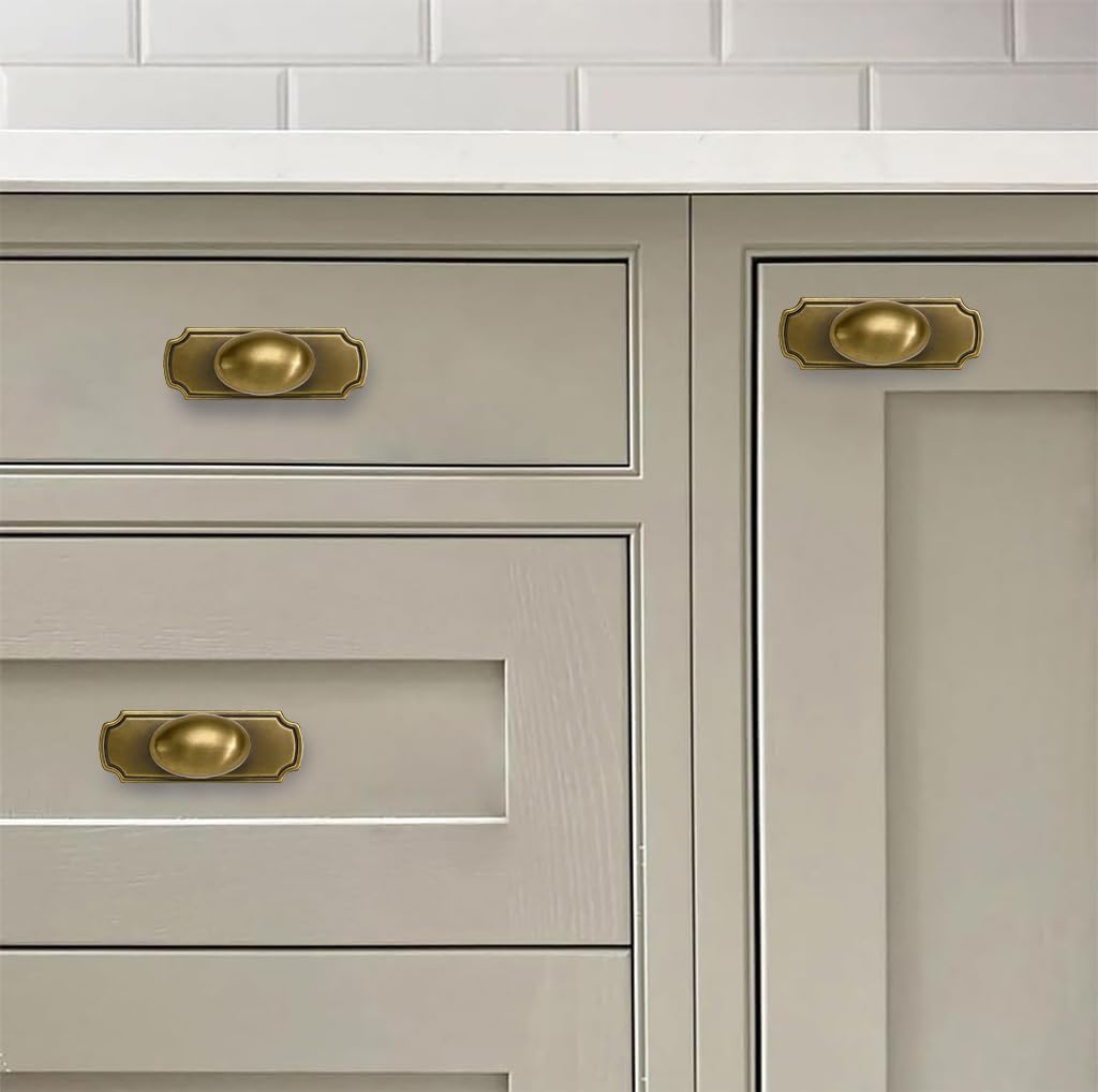 khtumeware 10 Pack Antique Brass Cabinet knobs with blackplate Solid Heavy Duty Bifold Closet Door Knobs with Backplate Hardware for Kitchen Bathroom and Dressing Table