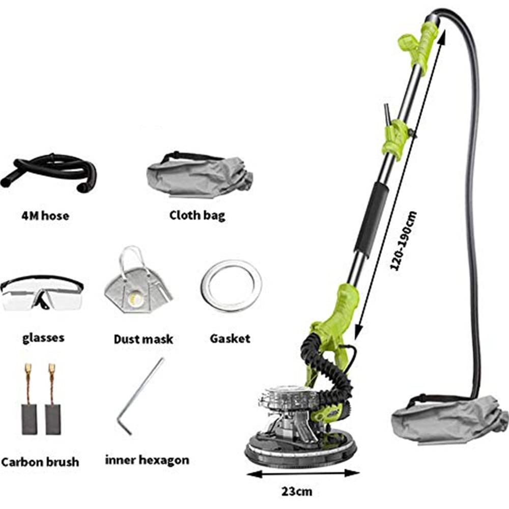 Lijadora De Pared De 810 W, Lijadora De Techo, Empuñadura Telescópica, Adaptador De Conexión, Retráctil, con Bolsa para El Polvo, Arranque Suave,Baremetal-Green