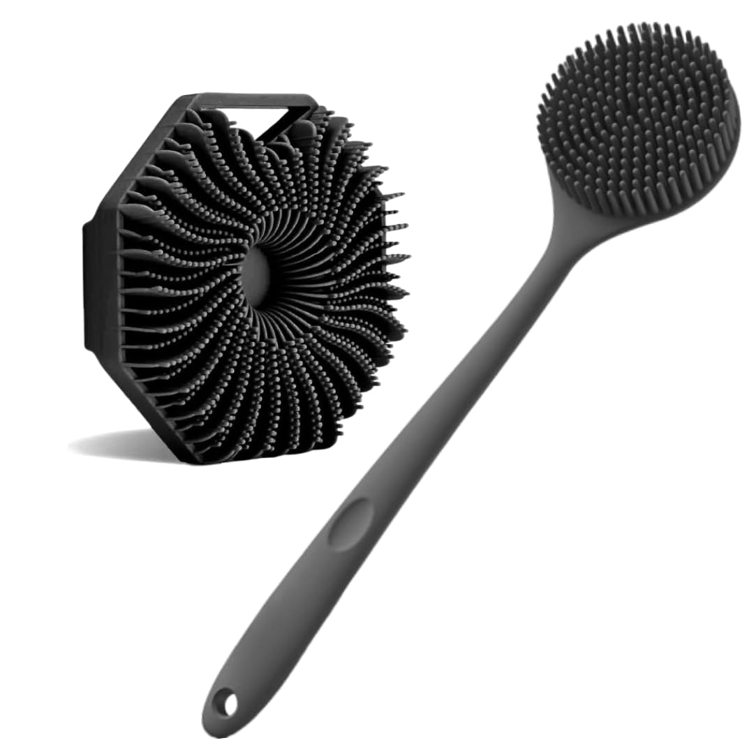 Silicone Body Scrubber Set – Soft Back Scrubber & Long Handle Bath Brush for Sho — Flash AI Score 90/100