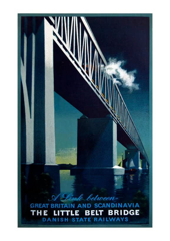 Affiche de voyage sans cadre DSR Danish Rail The Little Belt Bridge Extra Large Semi-brillant