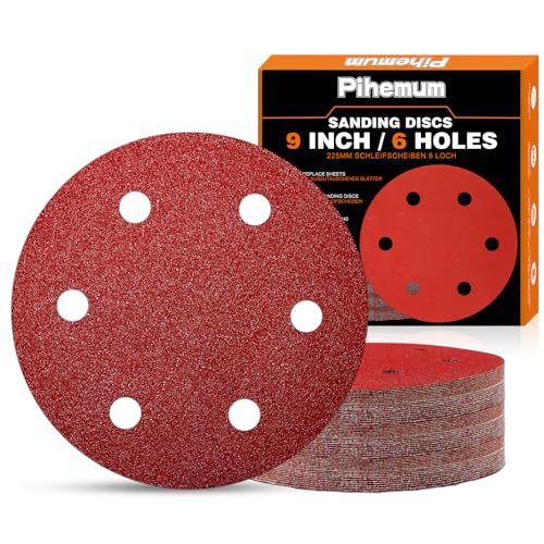 pihemum 60 PCS 9 Inch Drywall Sanding Discs 40 60 80 120 180 240 Grit 6 Hole Hook and Loop Sandpaper for Drywall Sander