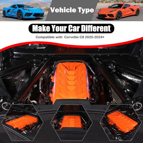 Image of for Corvette C8 Engine Cover Trim Compatible with Corvette C8 2020-2025 Stingray E-Ray Z51 Engine Bay Protection Panel Cover Trim Exterior Accessories ABS (Orange)