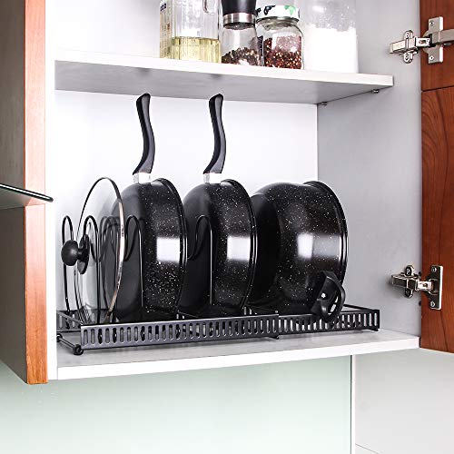 Tomorotec Pot And Pan Organizer For Cabinet Lid Holder Expandable, Attom Tech Home Cabinet Pot Lid Storage Rack Organizer For Frying Pan Kitchen (Black) #TOP3