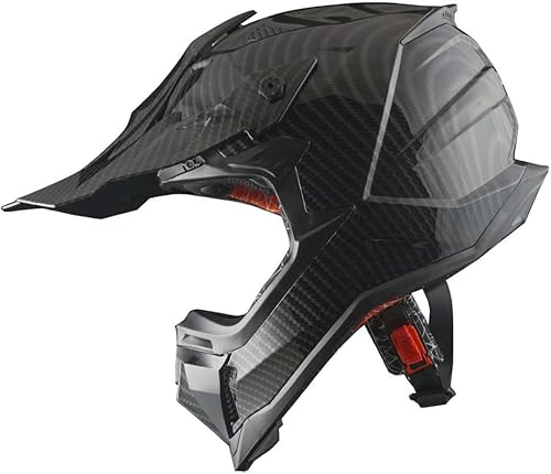 Miniatura 2 de 1Storm Casco de motocross para adultos, ATV Dirt Bike BMX Downhill Mountain Casco Track Style JH601 fibra de carbono negro + gafas + guante negro