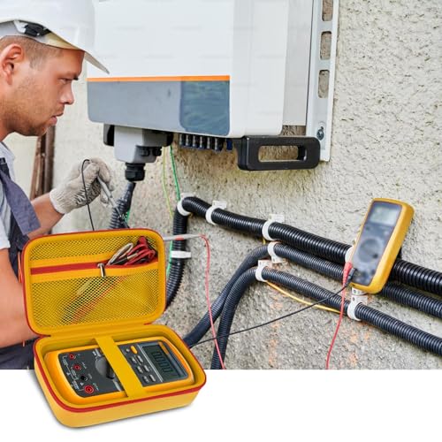 Image of Comecase Hard Case for Fluke 87V /88V /15B+ /17B+ and More Digital Multimeter | Hard Shell with Mesh Pocket & Elastic Strap, Stores Meter and Leads for Jobsite, Workshop and Travel, Yellow, Case Only