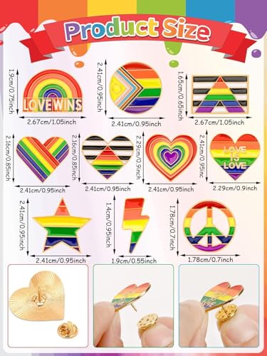 Image of JUNEBRUSHS Rainbow Pride Pins,28 Pcs Bulk LGBT Lapel Pin Gay Heart Flag Brooch Pins for Pride Parades Pride Month Gay LGBT Party Favors Clothes Bags Accessories Gifts(14 Styles)