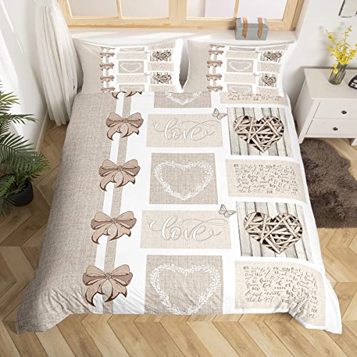 Homemissing Housse De Couette Microfibre 240x260cm Retra Kaki Blanc Parure De Lit Love Heart pour Femme Et Couples Amoureux