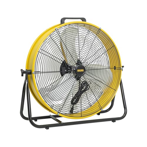 HiCFM 8200 CFM 24 inch Portable High Velocity Drum Fan With Powerful 1/3 HP Motor, Turbo Blade, 3 Speed Low Noise Design and 9ft Power Cord for Air Circulation, Convenience - UL Listed