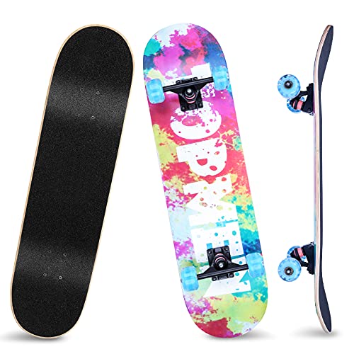 Skateboard, 31 "x 8" Pro Skateboard para Principiantes, Patineta Completa, 8 Capas de Arce de Nivel A, Doble Patada Cóncava Estándar y Patinetas de Trucos para Adolescentes Niñas Niños Adultos Cover