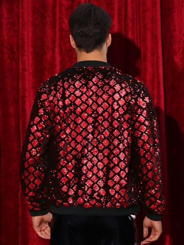 Image of Lars Amadeus Argyle Sequin Bomber Jacket for Men's Party Club Shiny Baseball Varsity Jacket