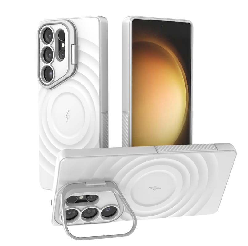 Image of LuxuryKase Shockproof Case for Samsung Galaxy S25 Ultra | Ripple Pattern | Camera Protection | Inner Velvet Fabric Lining | Protective Cover with Enhanced Grip & Wireless Charging Support - White