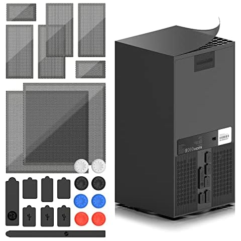 2 Pack Dust Filter Cover for Xbox Series X with Rubber Dust Plugs and Joystick Thumb Grips, YUANHOT Accessories Top Case Vent Dust Proof Filter Cover Cover