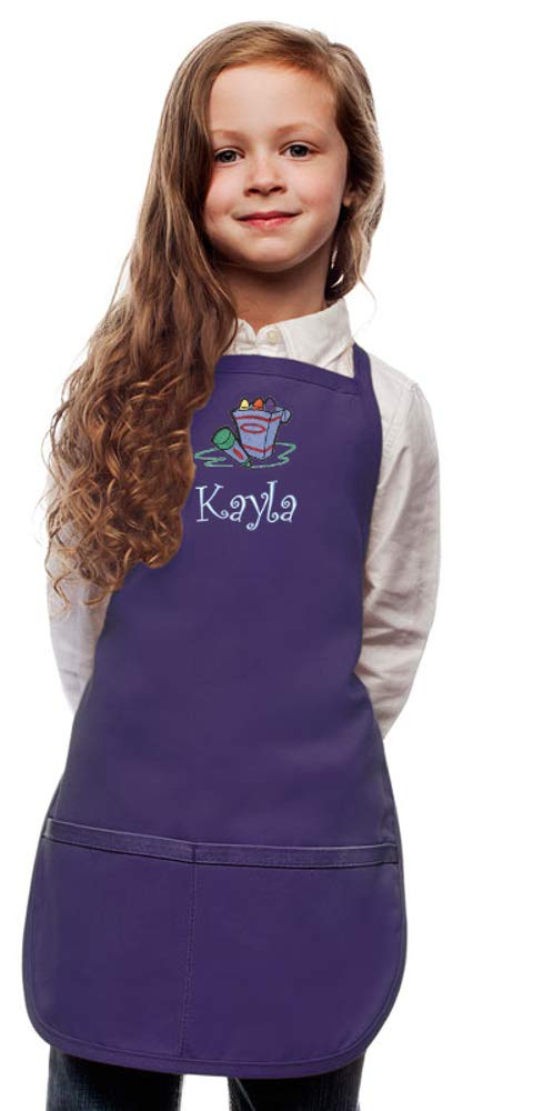 My Little DocPersonalized Purple Kids Art Smock Crayons Embroidery Design, Reg